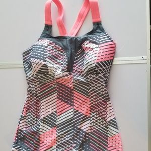 grey/pink shimmering silver tankini swim top
